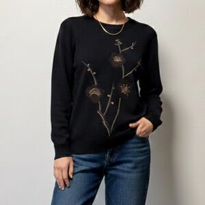 Vintage Wool Blend Embroidered Floral Sweater | IF Collection | Black M/L